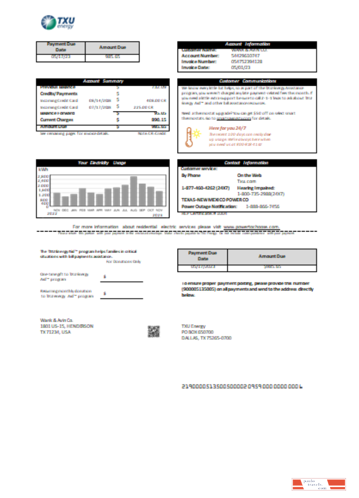 Texas TXU Energy utility business bill SCR PSD template
